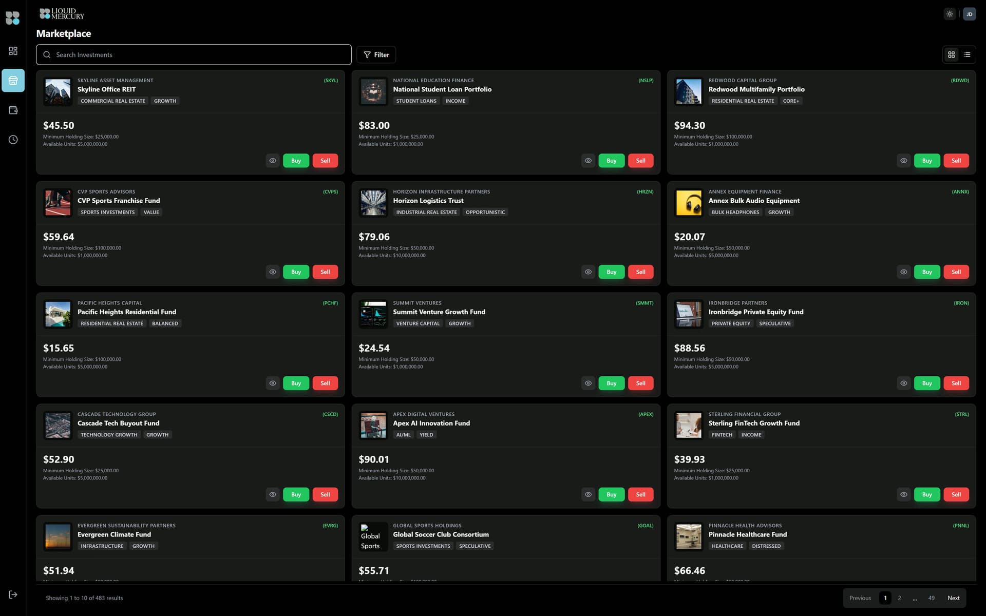 Mercury RWA Marketplace Dashboard